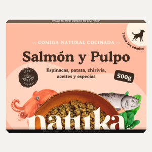 Natuka comida cocinada menú de salmón y pulpo para perros