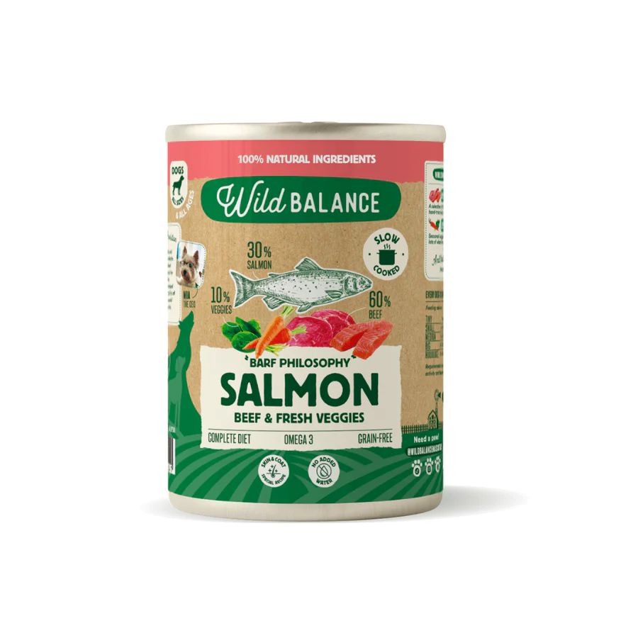 Wild Balance Lata de Salmón y Ternera para perros Filosofía BARF