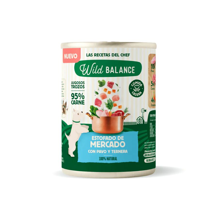 Wild Balance Lata de Estofado de Mercado con Pavo y Ternera para Perros Receta del chef