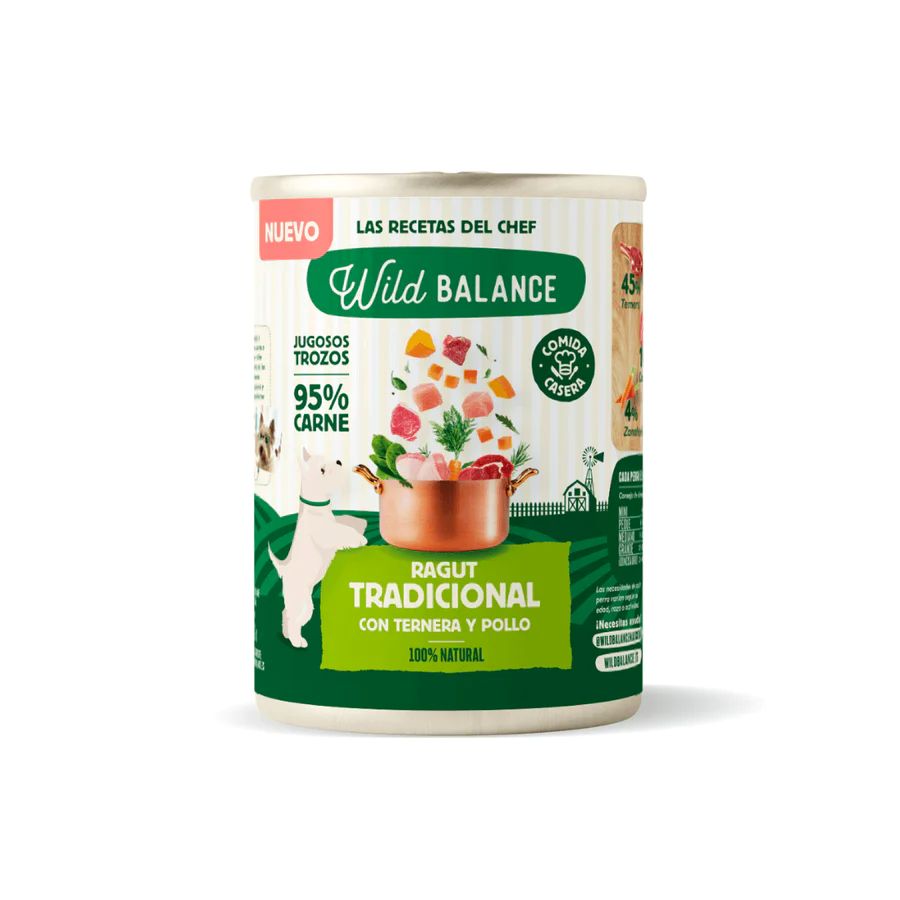 Wild Balance Lata de Ragut tradicional de Ternera y Pollo para perros Receta del chef